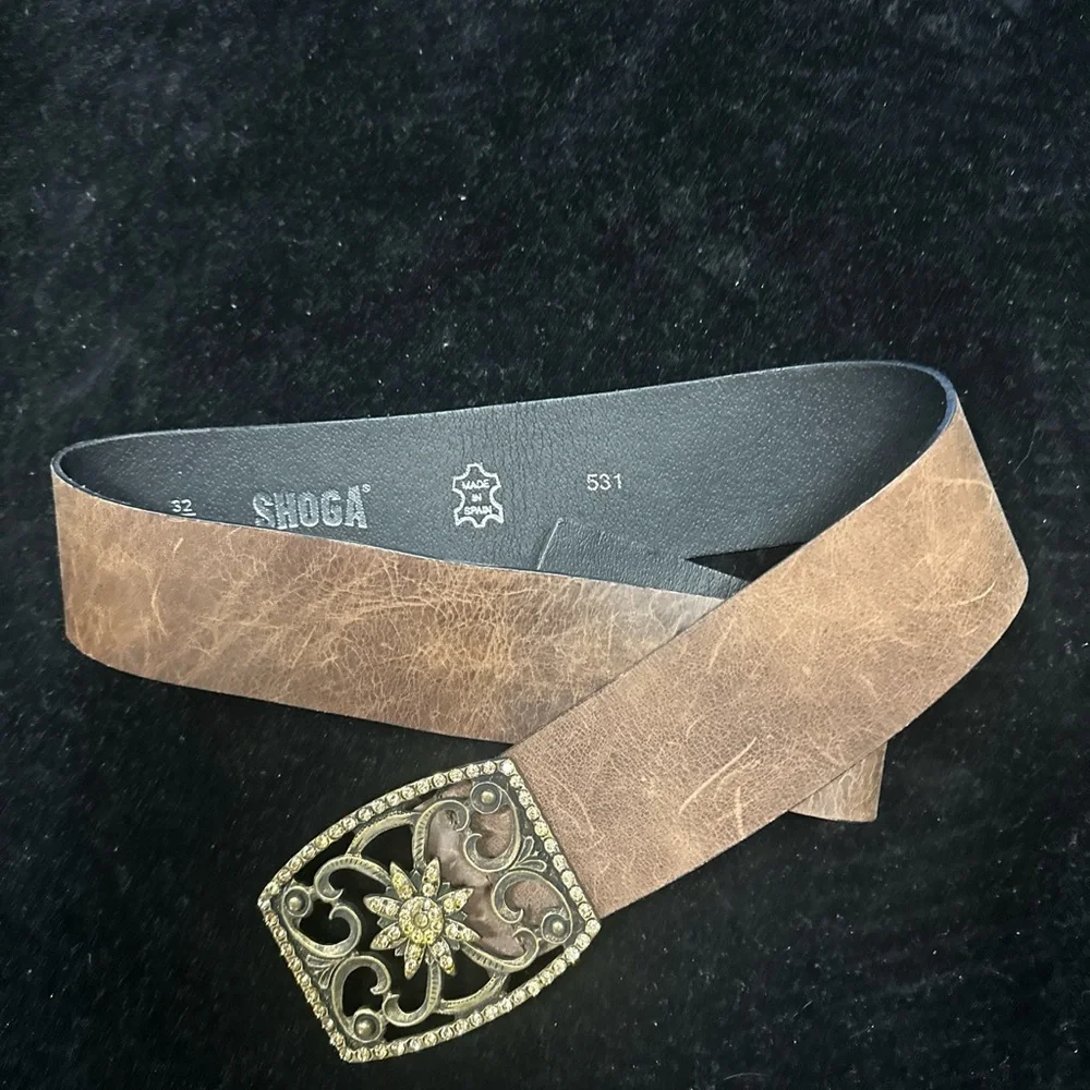 Brown Leather Belt with Ornate Buckle